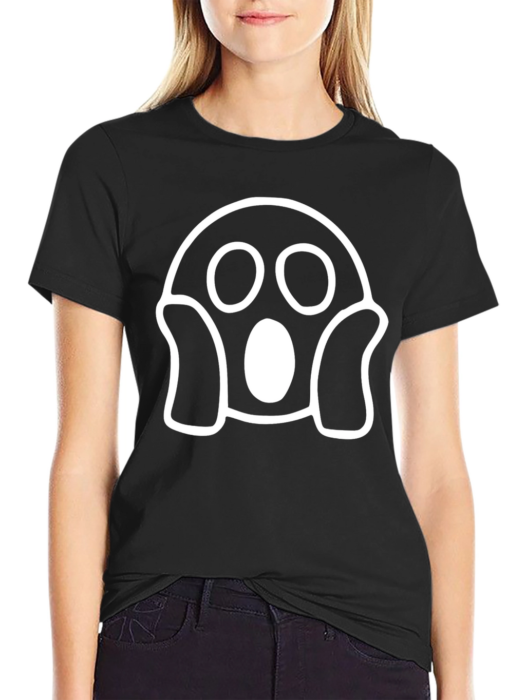 Spooky Ghost Graphic Tee - Black Cotton T-Shirt