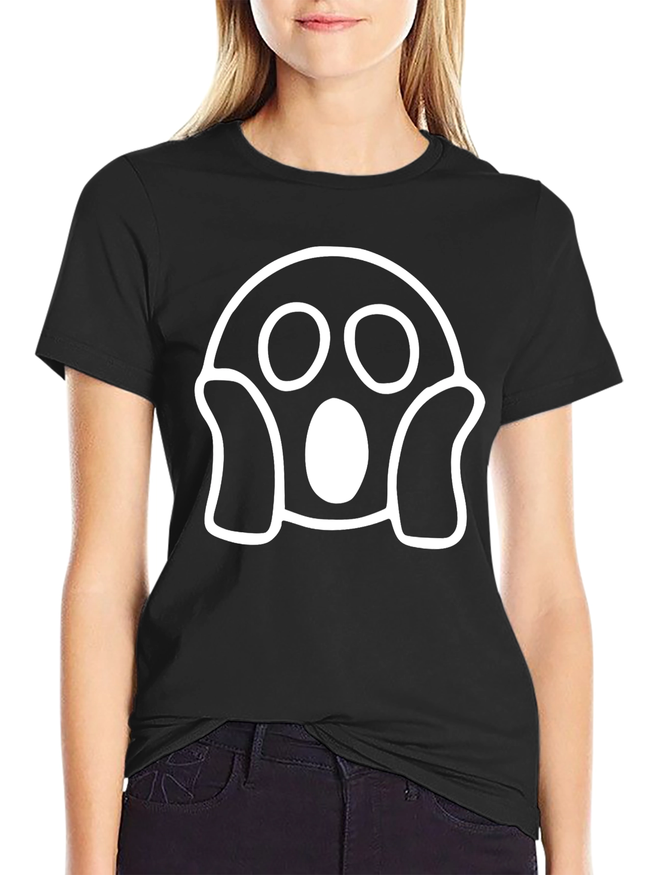 Spooky Ghost Graphic Tee - Black Cotton T-Shirt