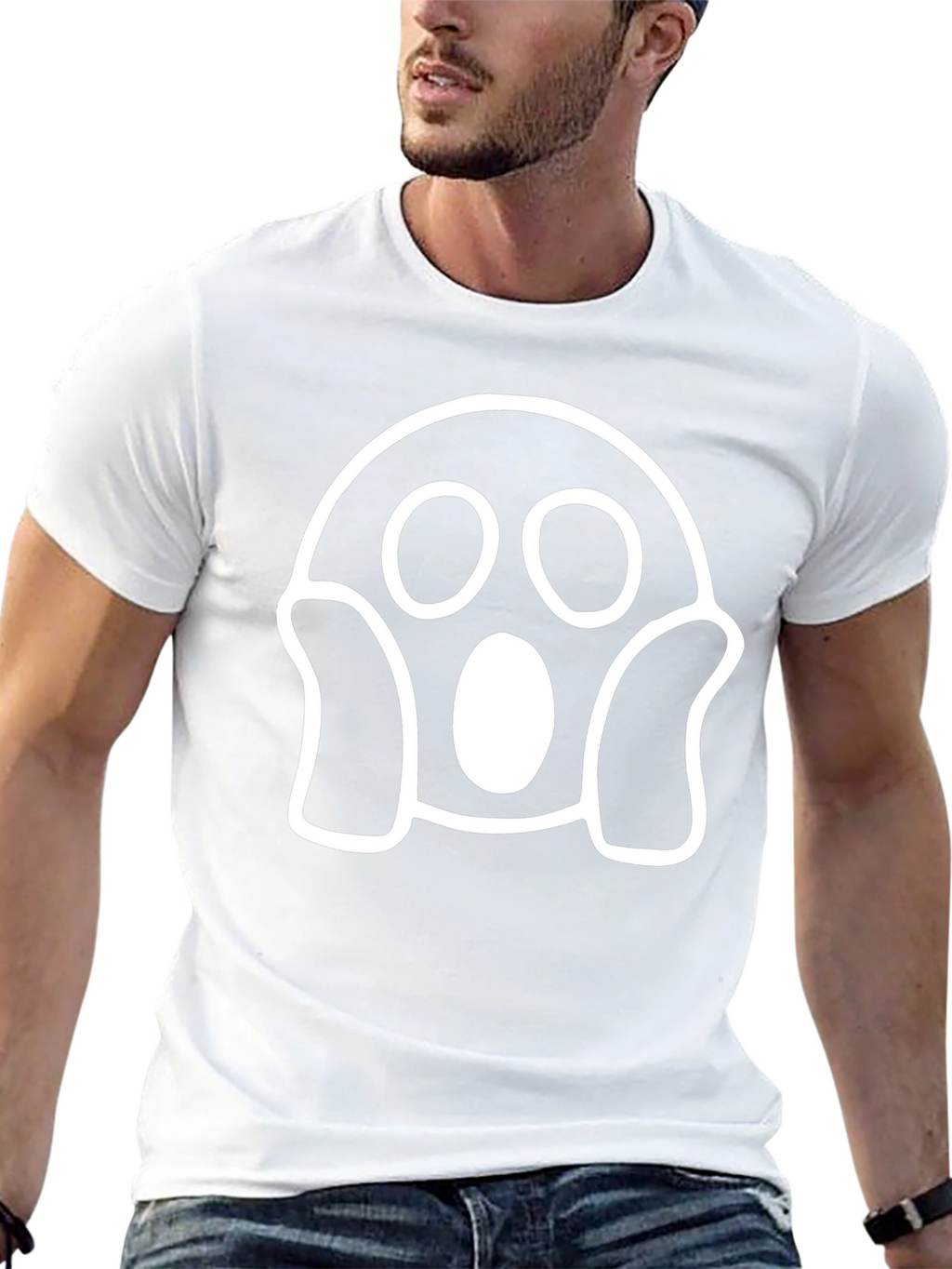 Spooky Ghost Graphic Tee - Black Cotton T-Shirt