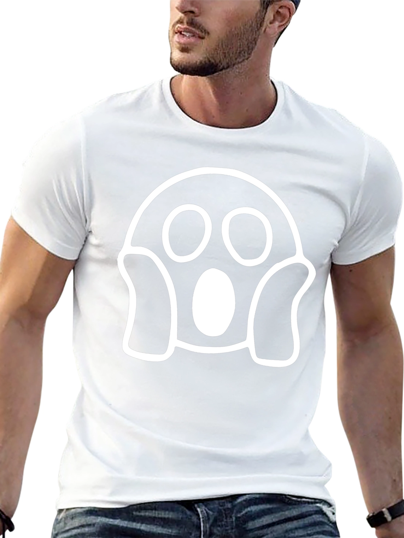 Spooky Ghost Graphic Tee - Black Cotton T-Shirt