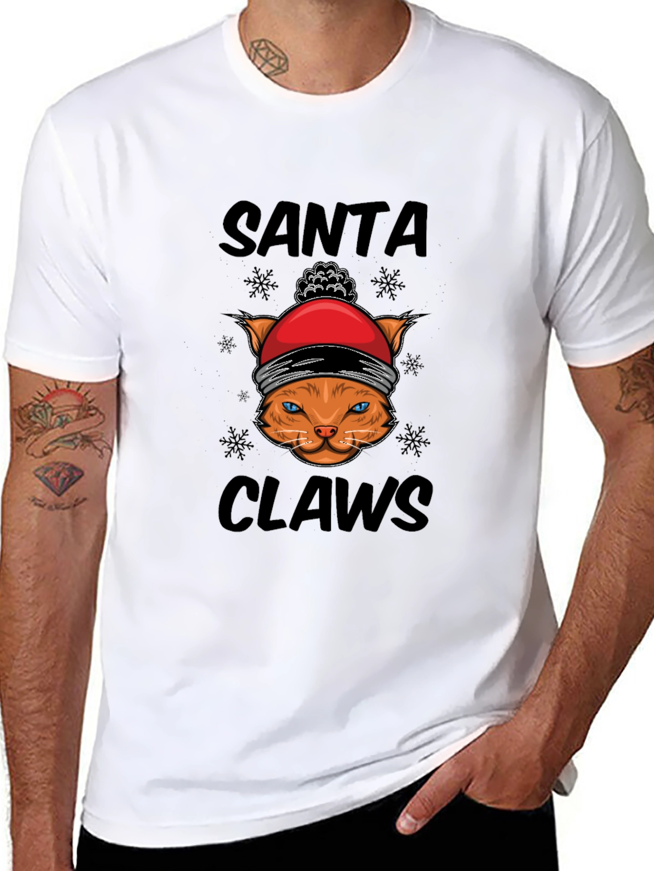 Santa Claws T-Shirt - Festive Cat Tee