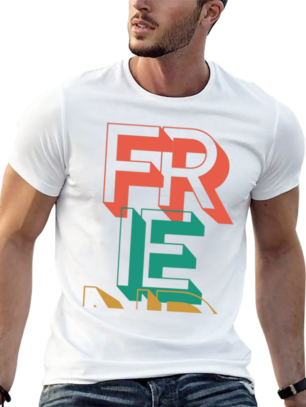 Trendy FREIE Graphic Print Black T-Shirt