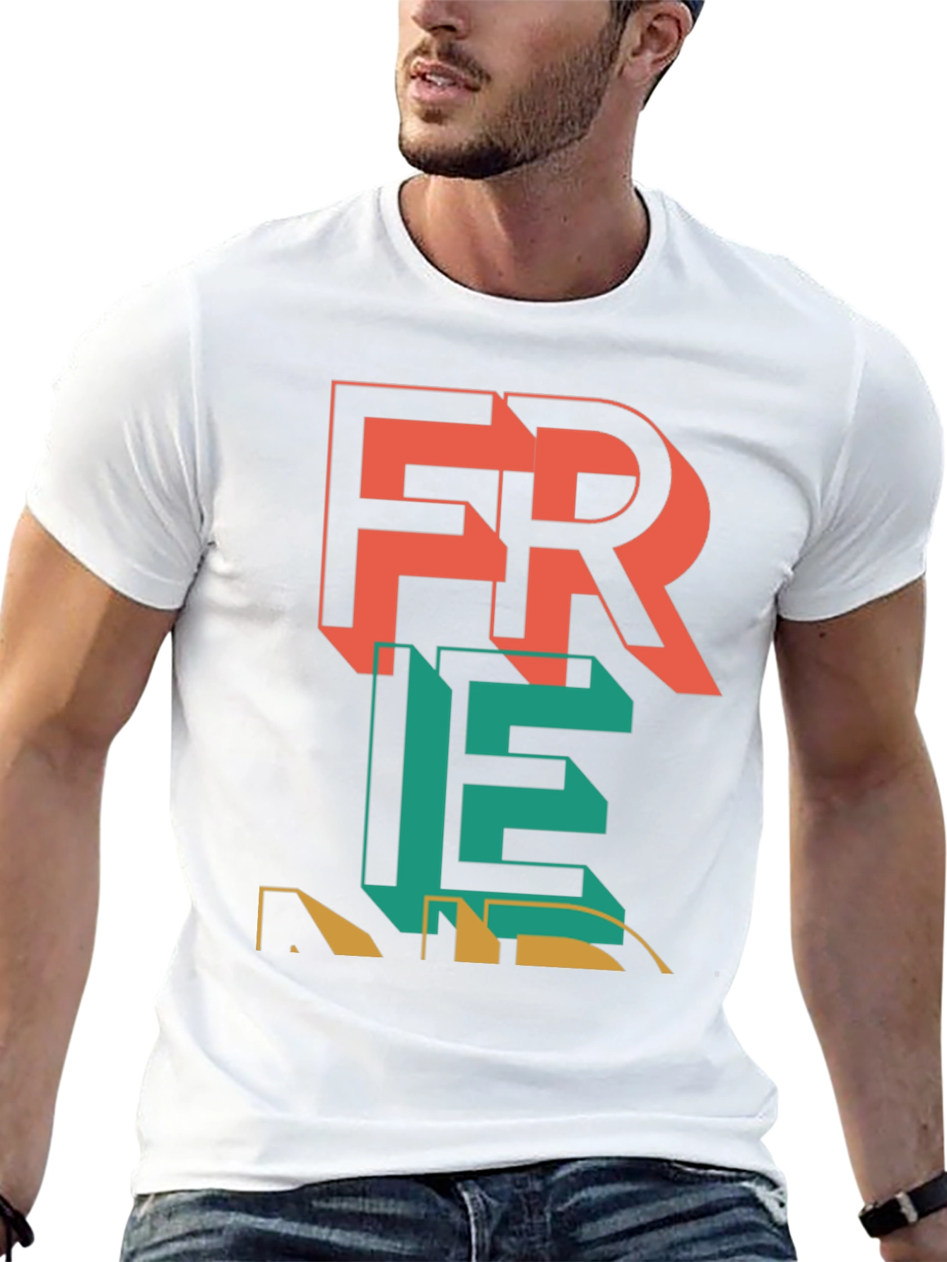 Trendy FREIE Graphic Print Black T-Shirt
