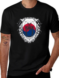 Lion Korean Flag Graphic Print Black T-Shirt