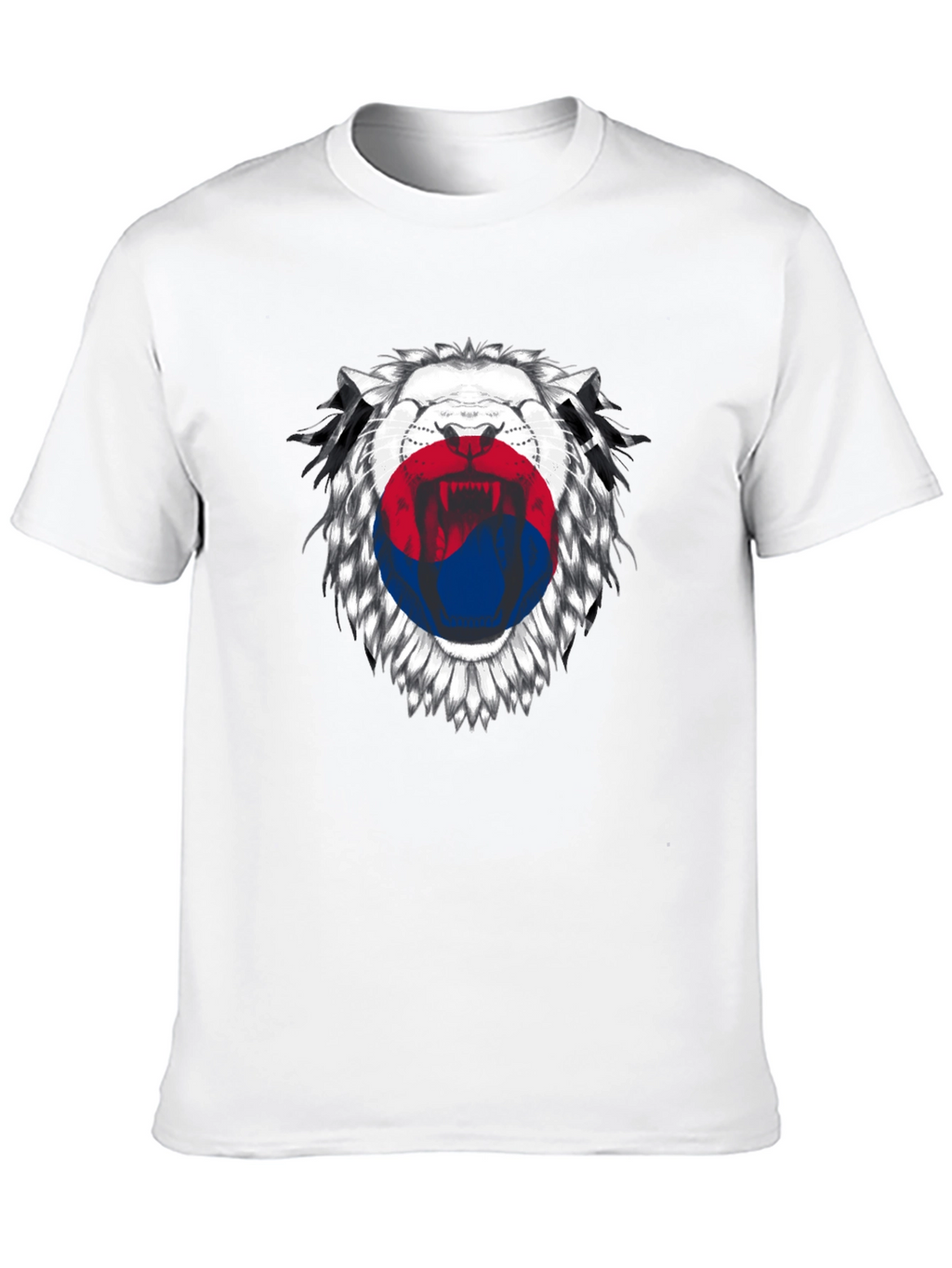 Lion Korean Flag Graphic Print Black T-Shirt