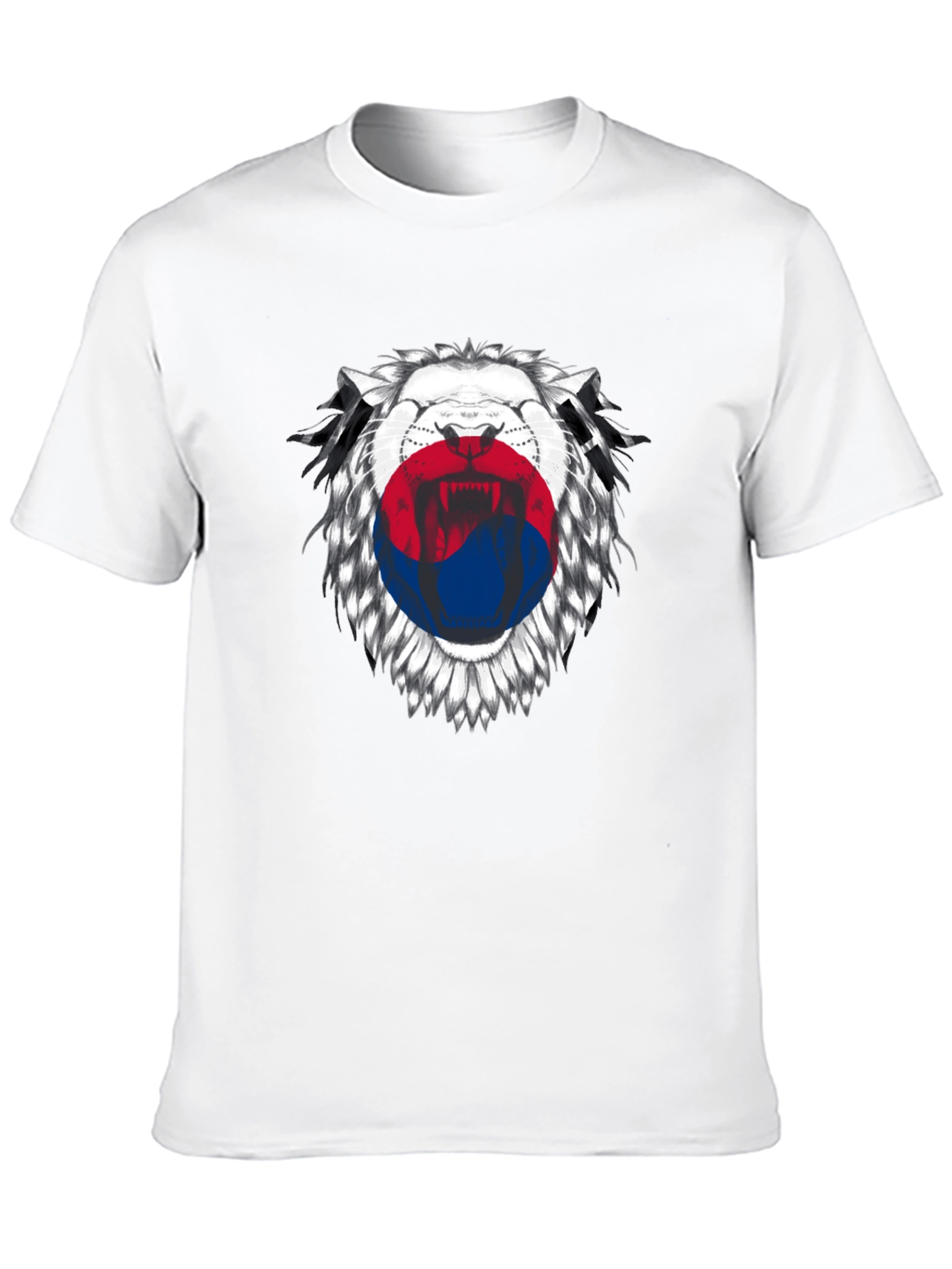 Lion Korean Flag Graphic Print Black T-Shirt