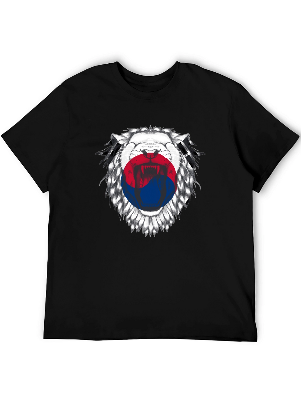 Lion Korean Flag Graphic Print Black T-Shirt