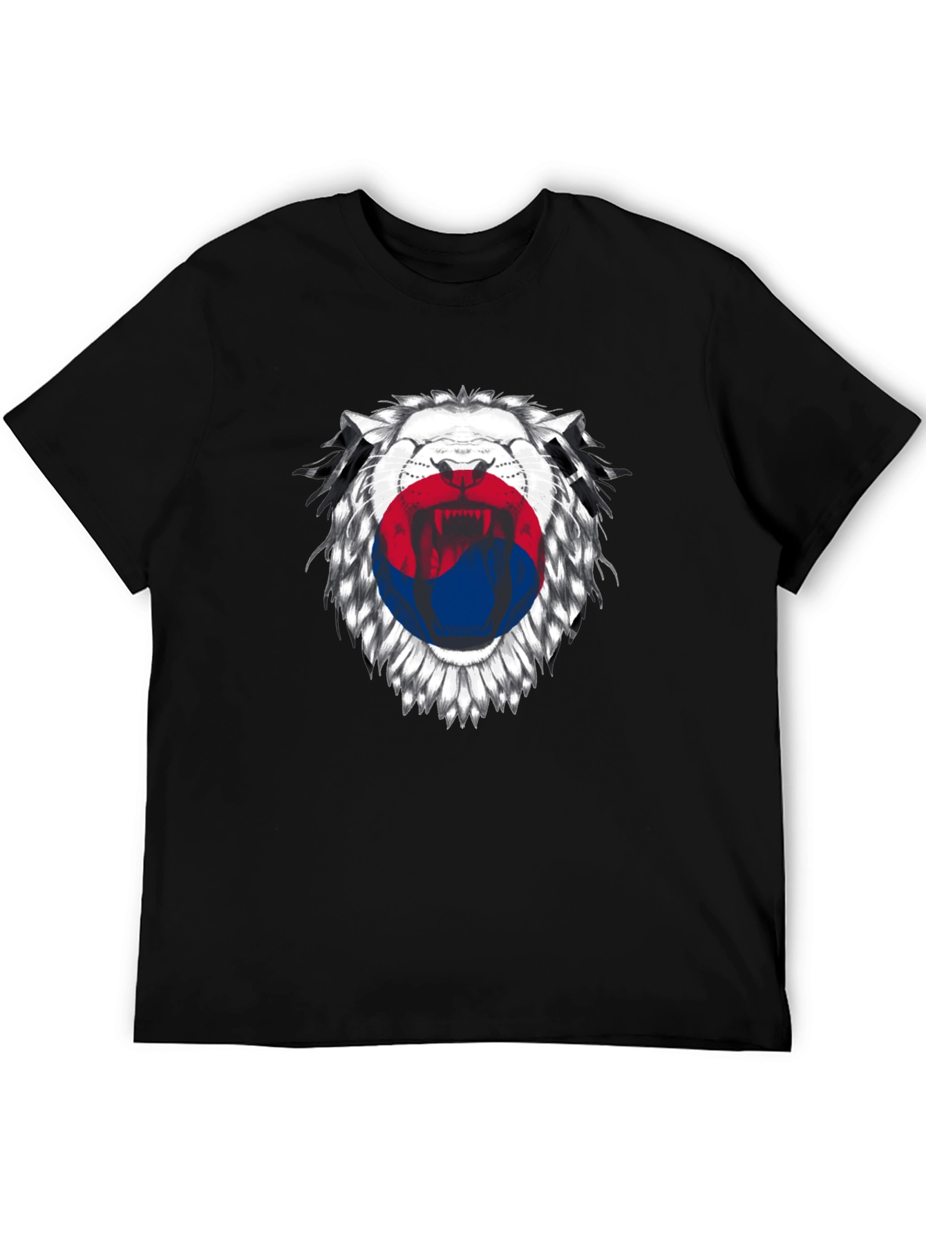 Lion Korean Flag Graphic Print Black T-Shirt