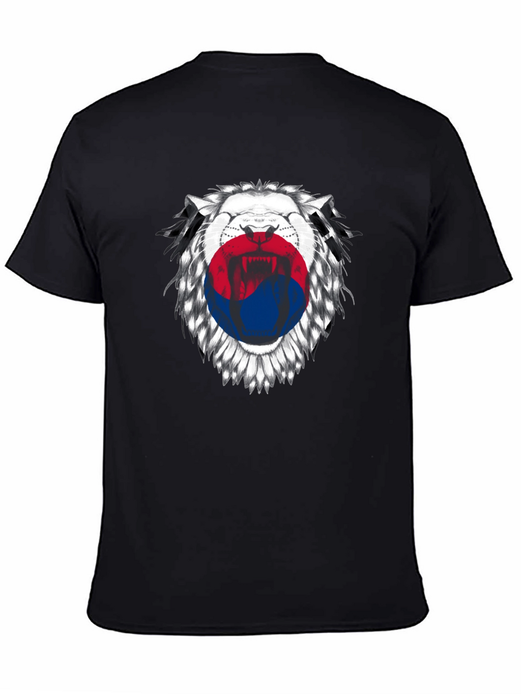 Lion Korean Flag Graphic Print Black T-Shirt