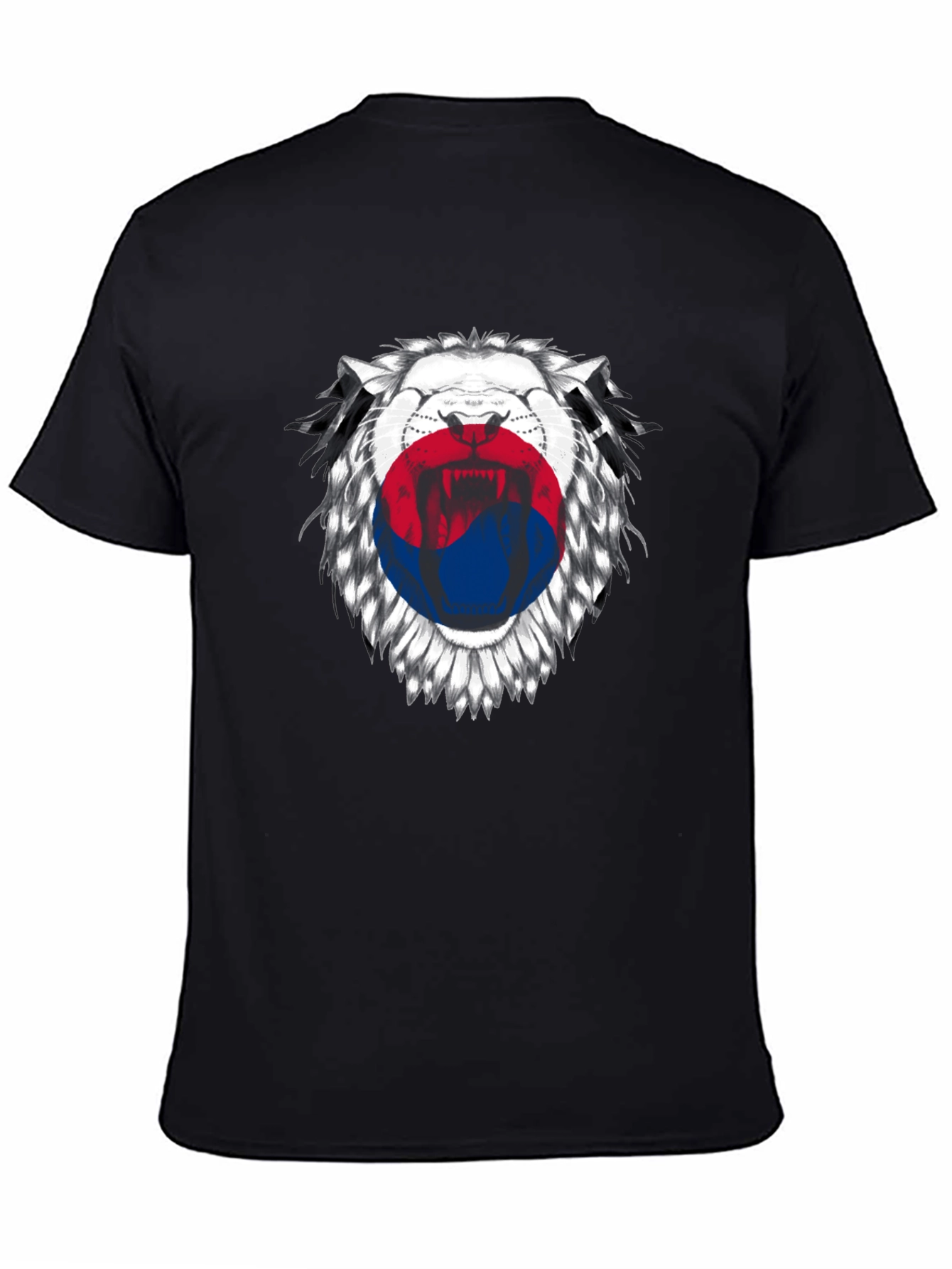 Lion Korean Flag Graphic Print Black T-Shirt