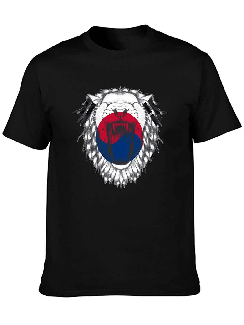 Lion Korean Flag Graphic Print Black T-Shirt
