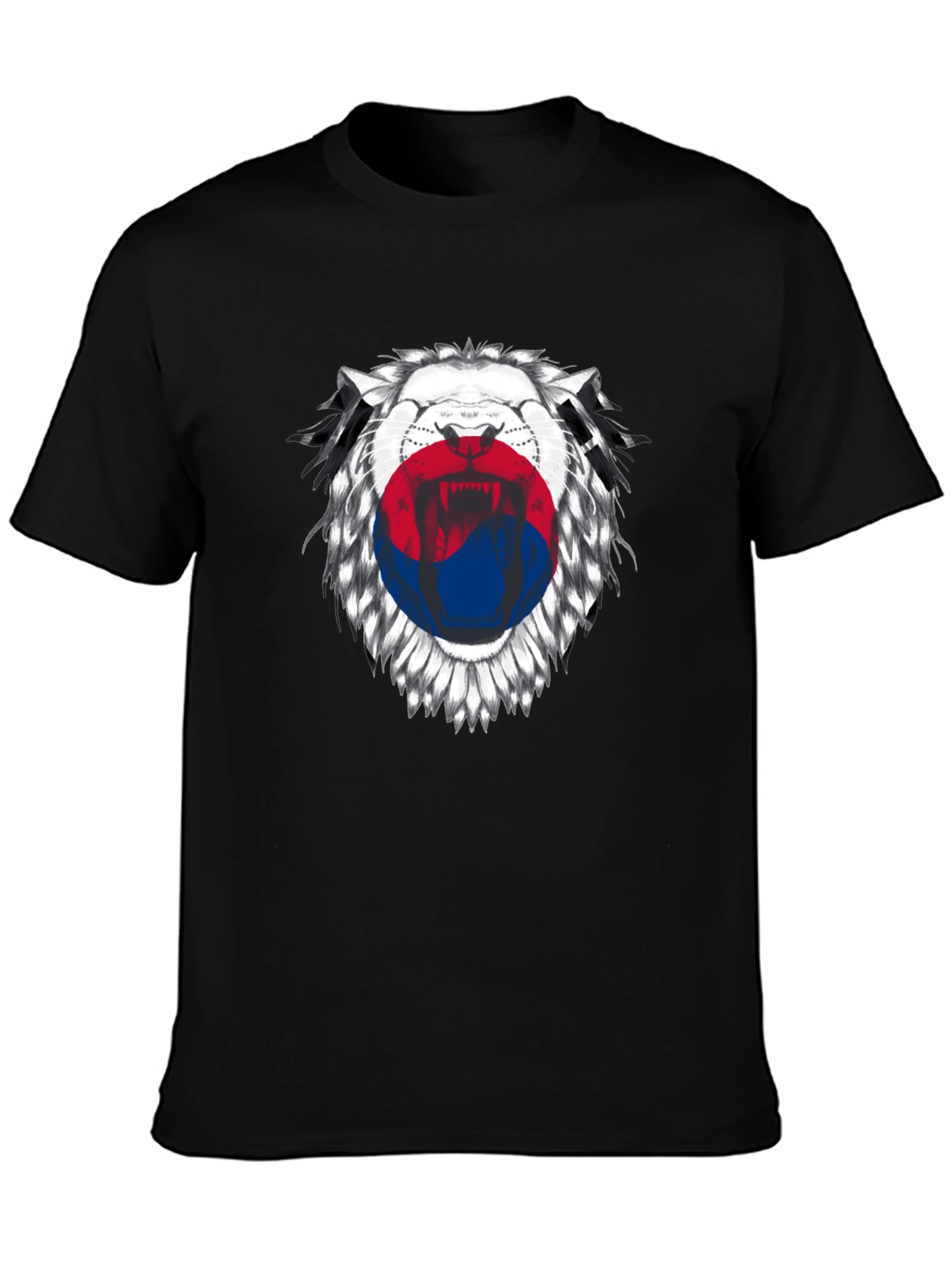 Lion Korean Flag Graphic Print Black T-Shirt