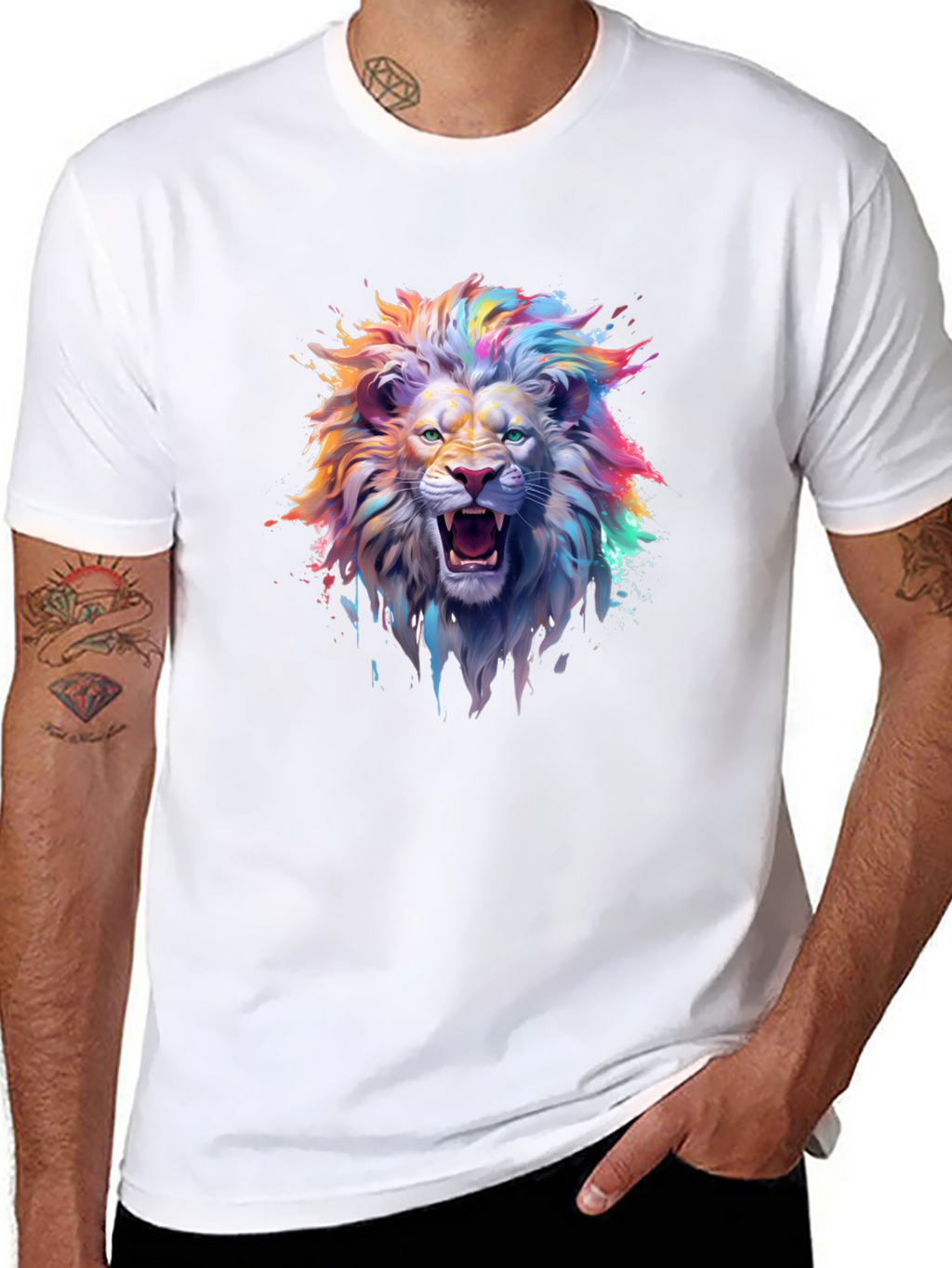 Vibrant Lion Graphic T-Shirt - Mens Black Tee