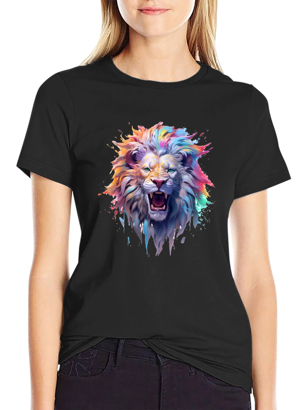 Vibrant Lion Graphic T-Shirt - Mens Black Tee