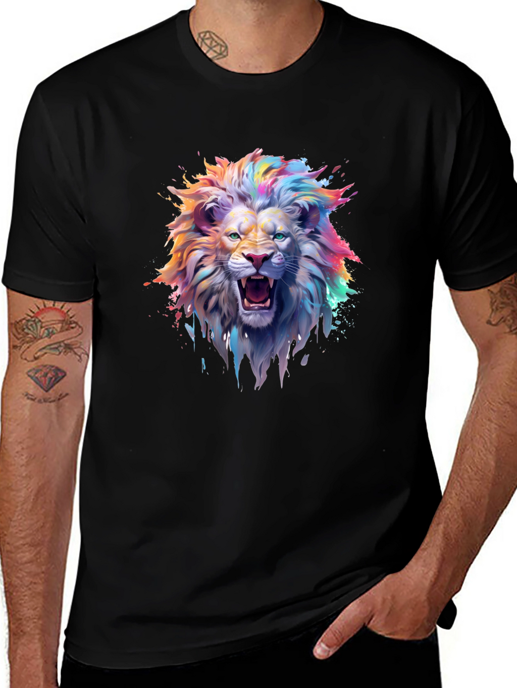 Vibrant Lion Graphic T-Shirt - Mens Black Tee