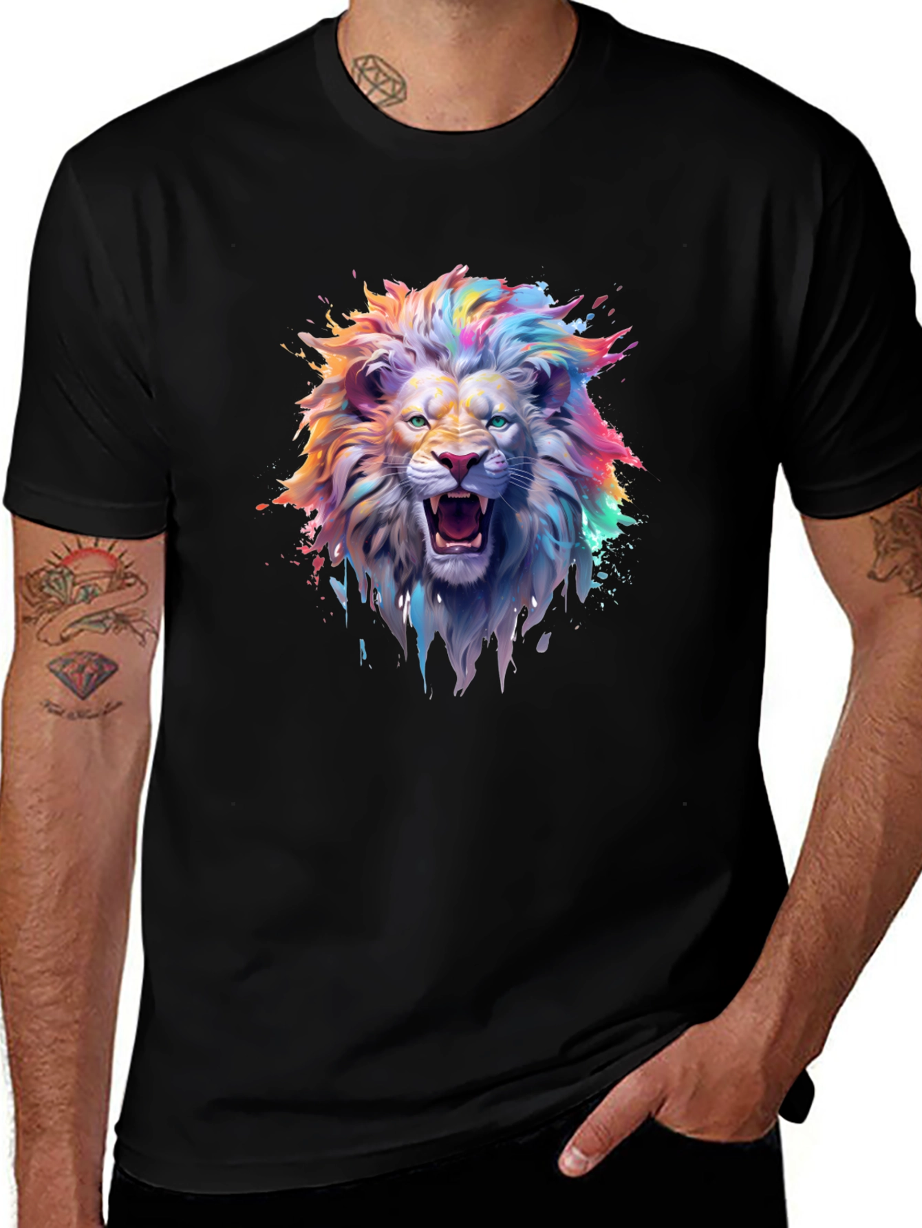 Vibrant Lion Graphic T-Shirt - Mens Black Tee