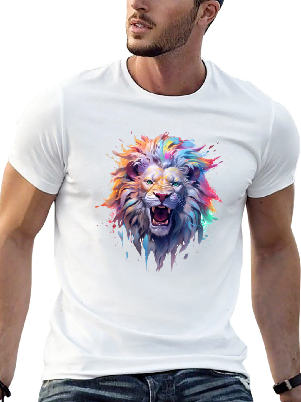 Vibrant Lion Graphic T-Shirt - Mens Black Tee