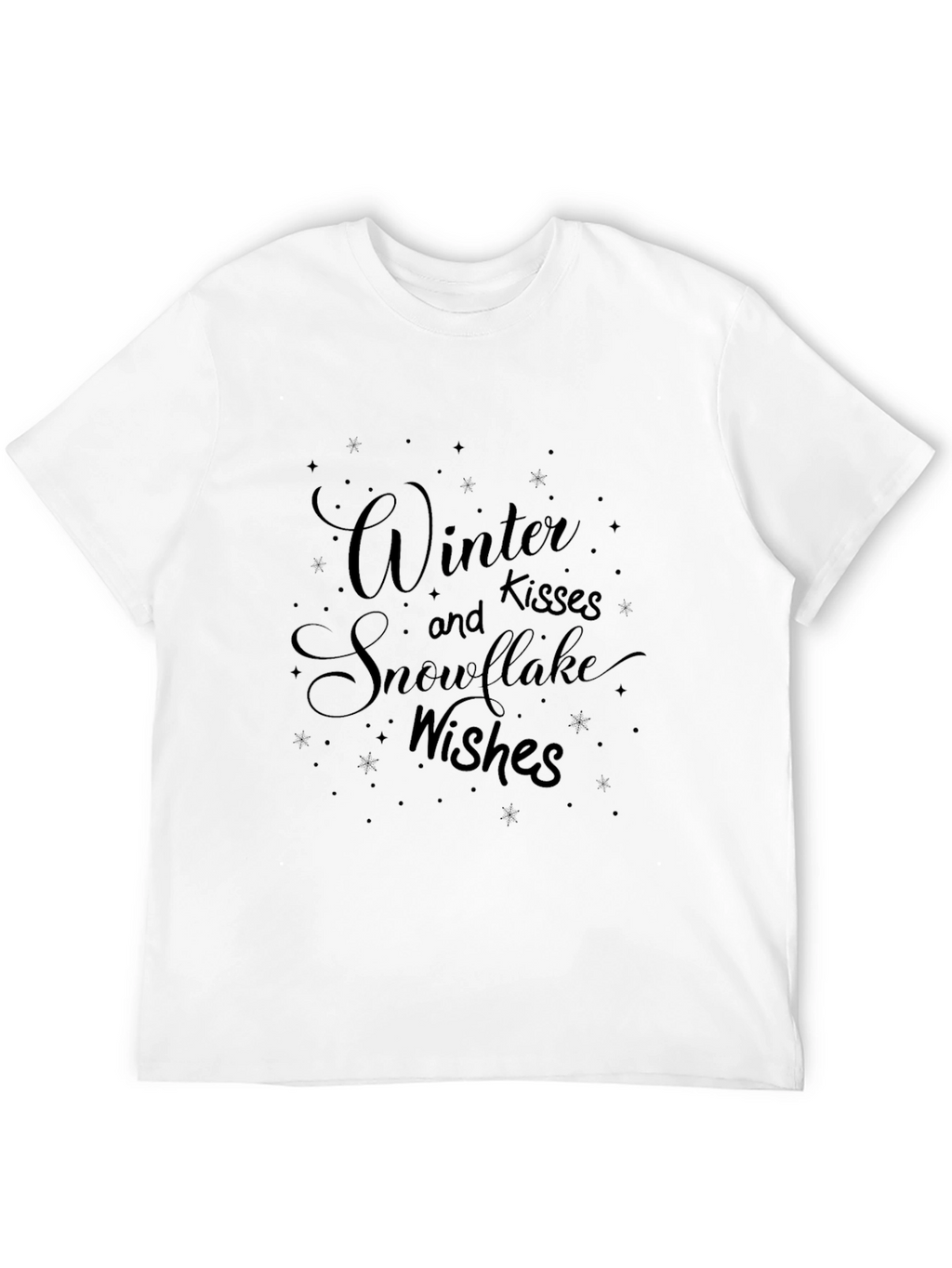 Winter Kisses and Snowflake Wishes Black T-Shirt