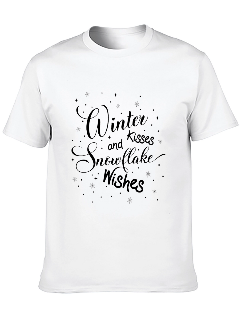 Winter Kisses and Snowflake Wishes Black T-Shirt