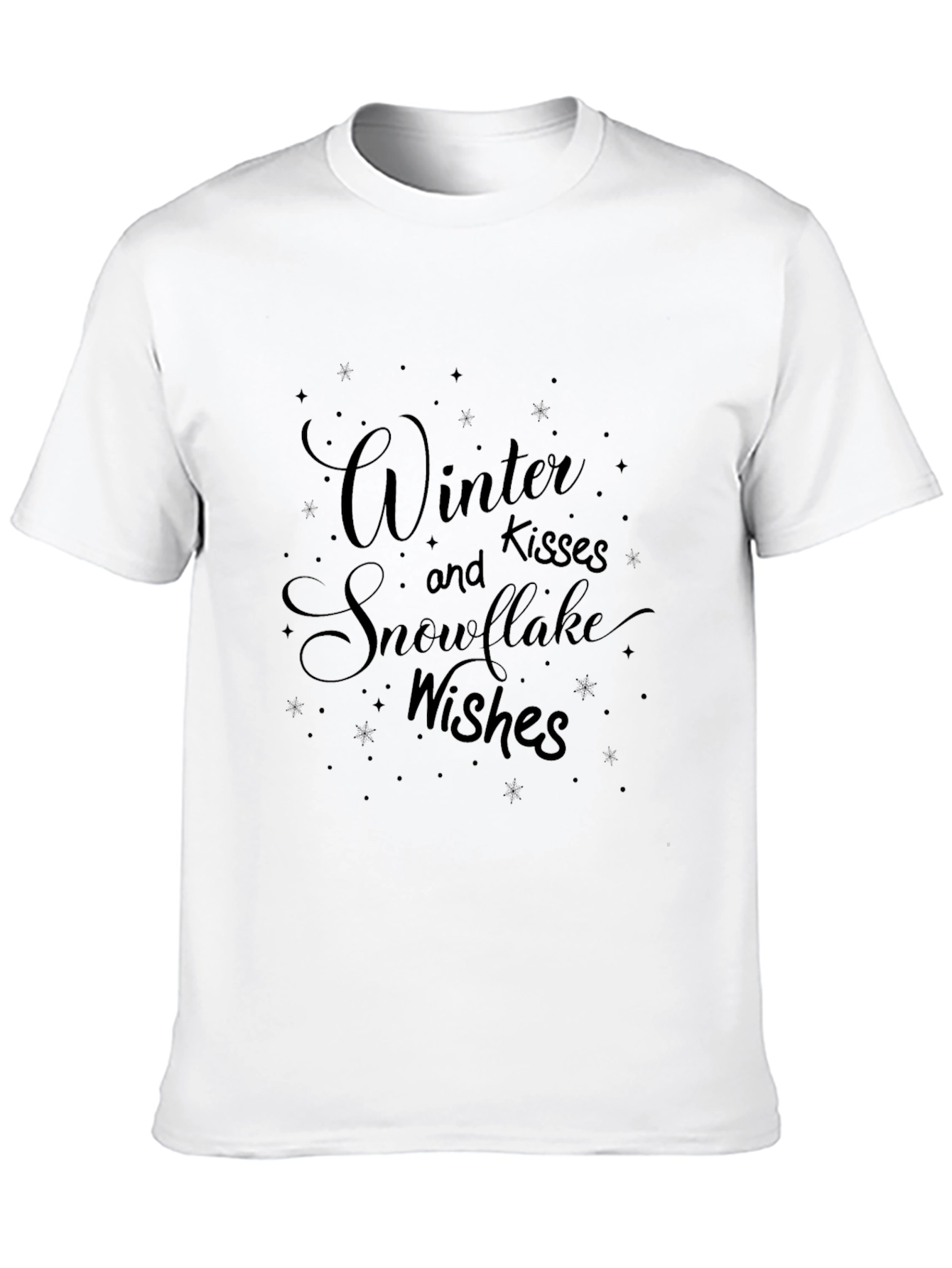 Winter Kisses and Snowflake Wishes Black T-Shirt