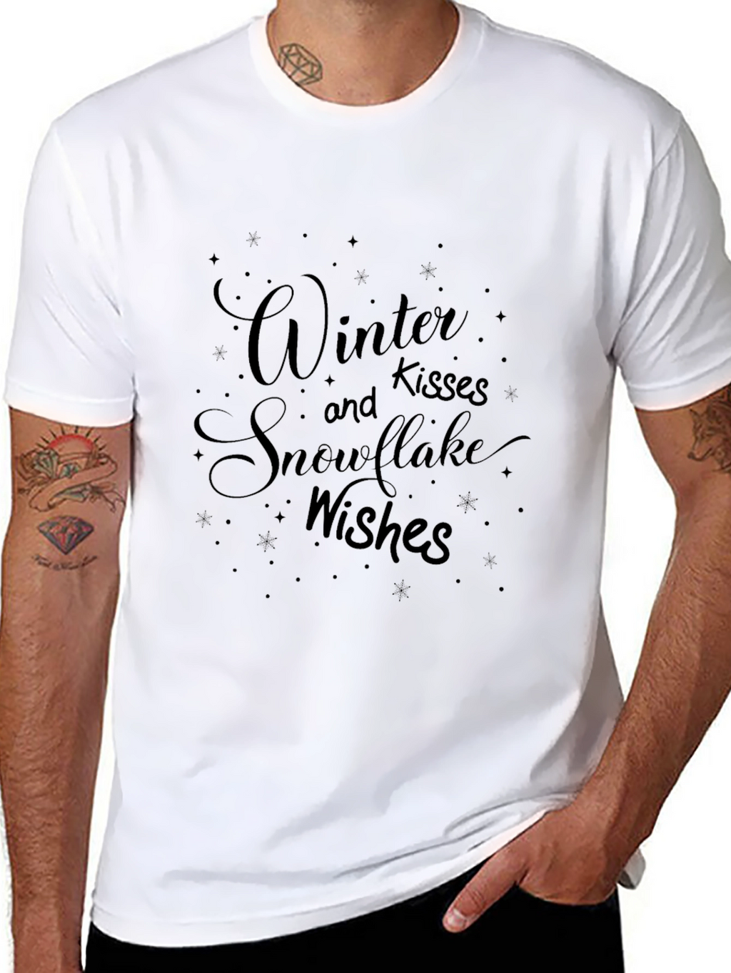 Winter Kisses and Snowflake Wishes Black T-Shirt