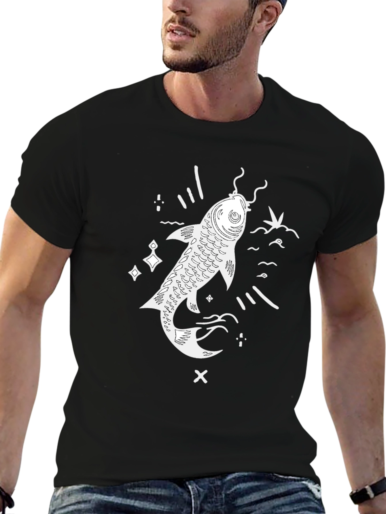 Koi Fish Graphic T-Shirt - Black Casual Tee