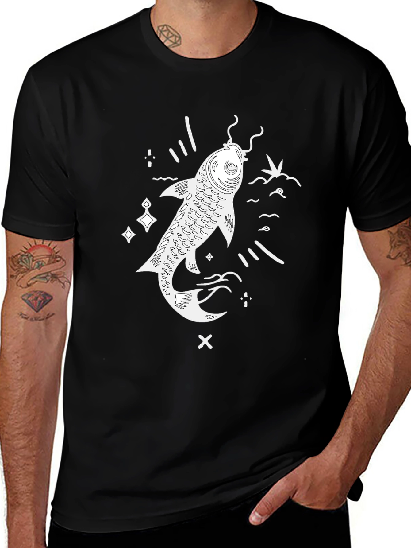 Koi Fish Graphic T-Shirt - Black Casual Tee