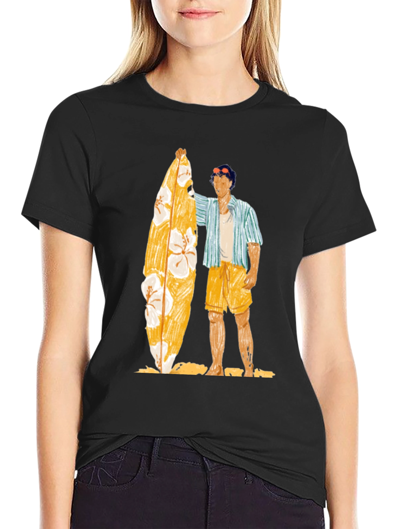 Surfer Graphic Tee - Casual Black T-Shirt
