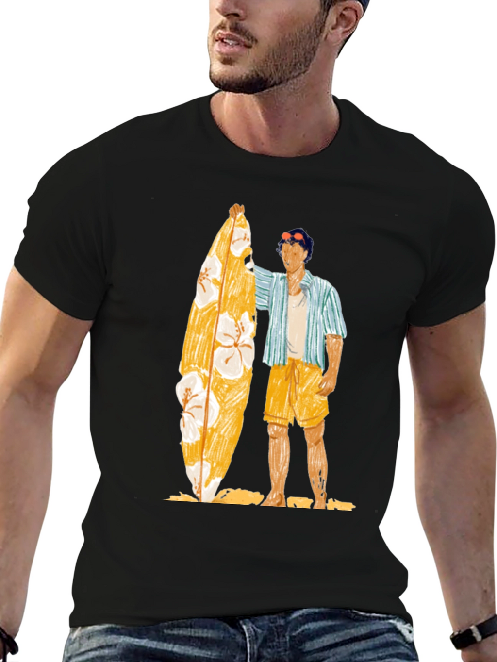 Surfer Graphic Tee - Casual Black T-Shirt