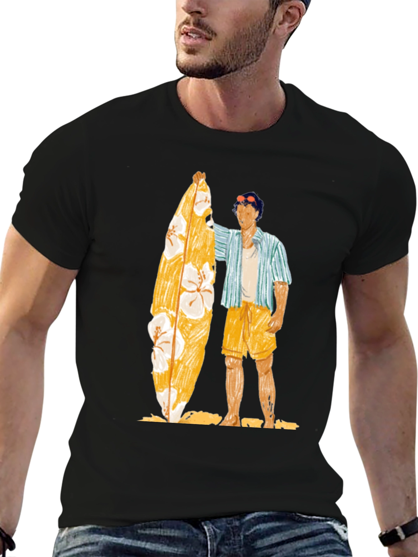 Surfer Graphic Tee - Casual Black T-Shirt