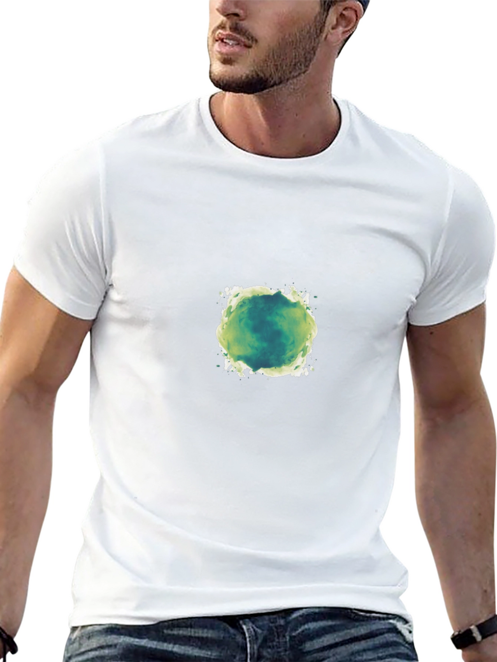 Mens Black T-Shirt with Green Abstract Design