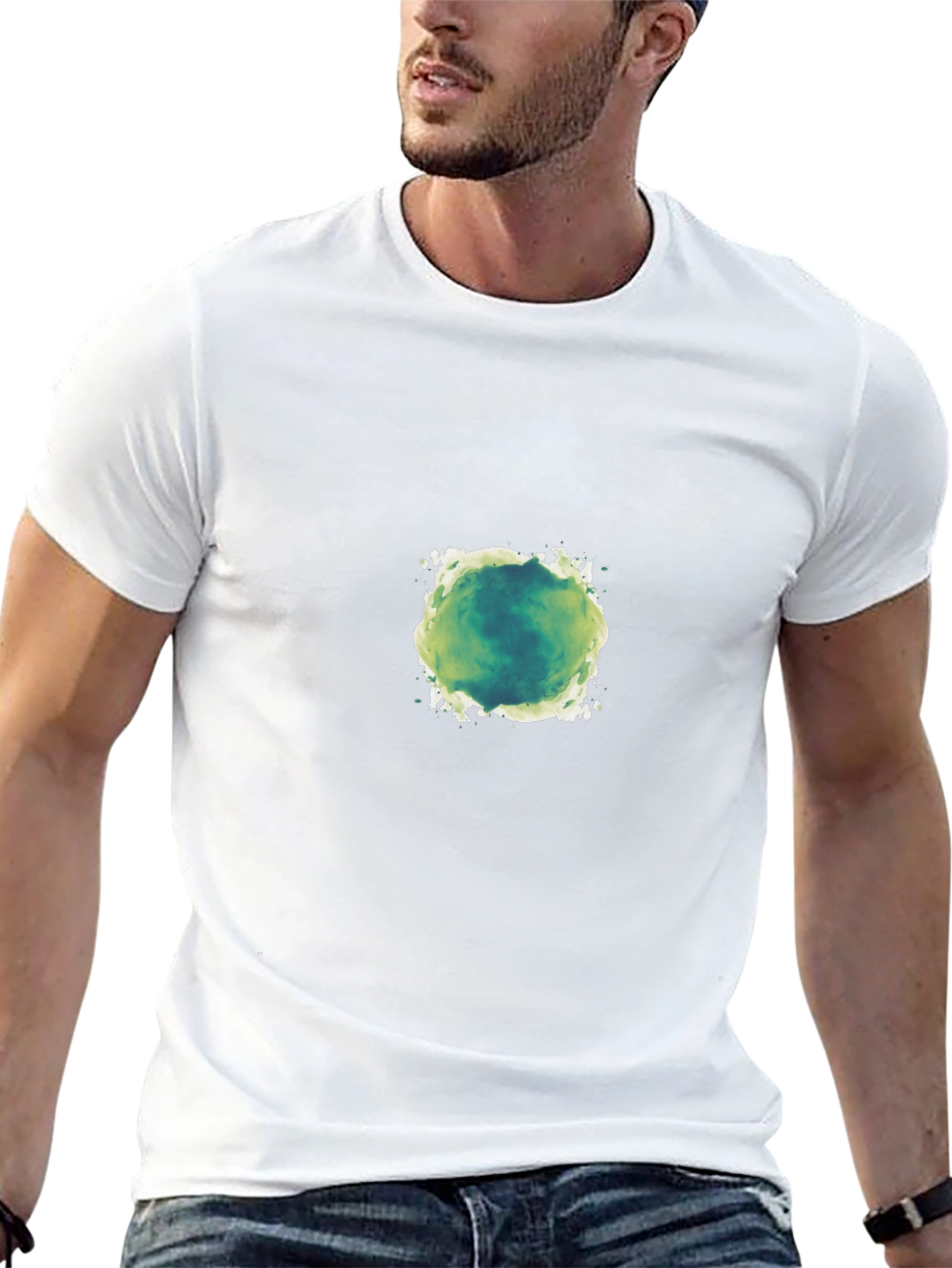 Mens Black T-Shirt with Green Abstract Design