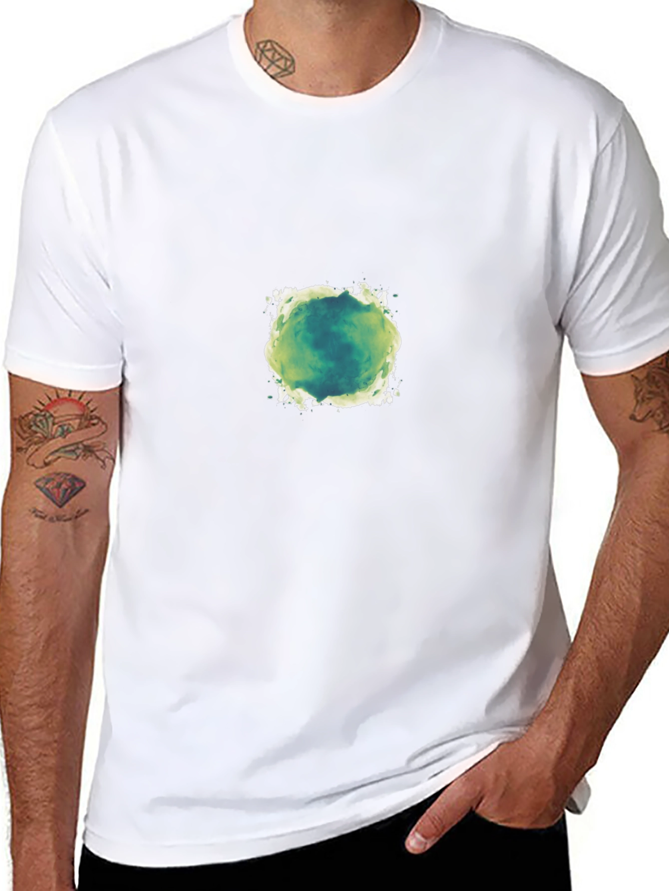 Mens Black T-Shirt with Green Abstract Design