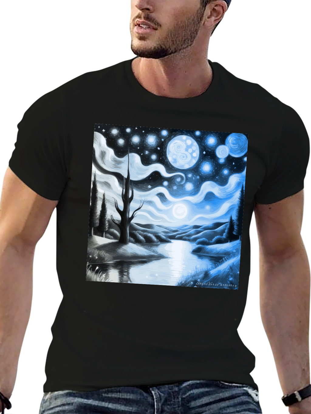 Starry Night Landscape Graphic Tee