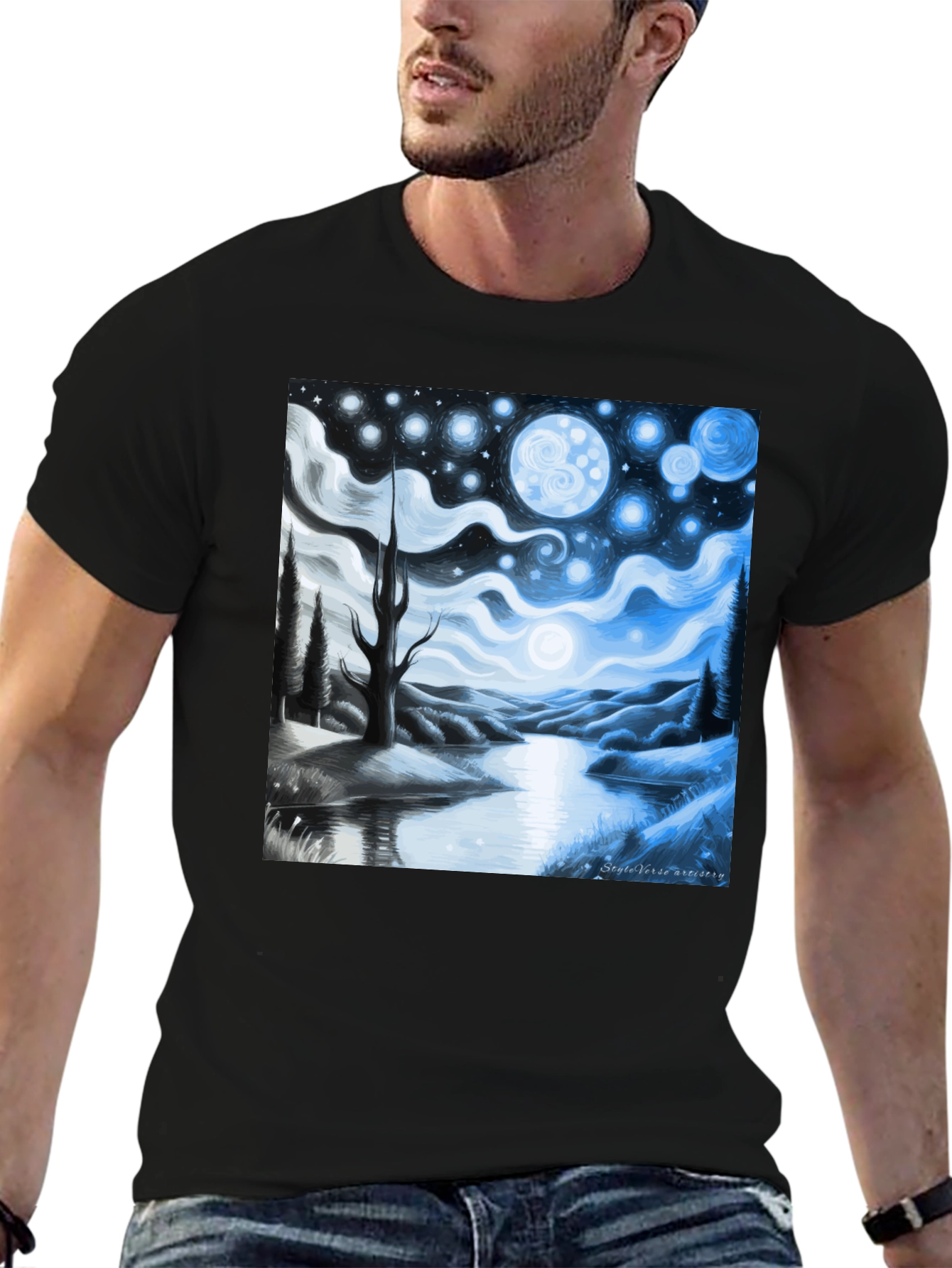 Starry Night Landscape Graphic Tee