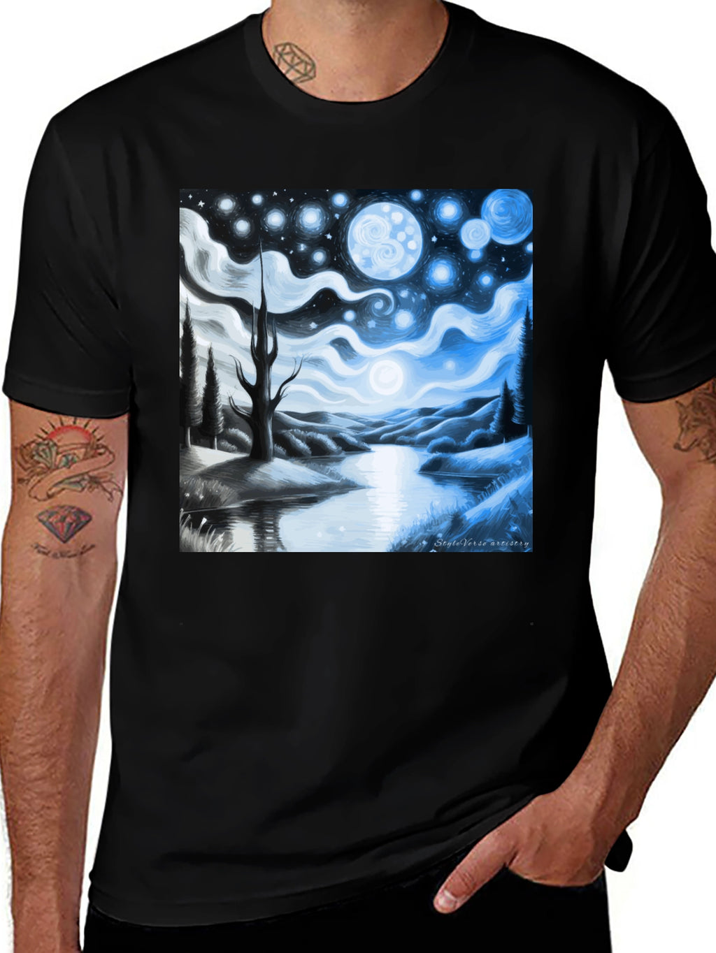 Starry Night Landscape Graphic Tee