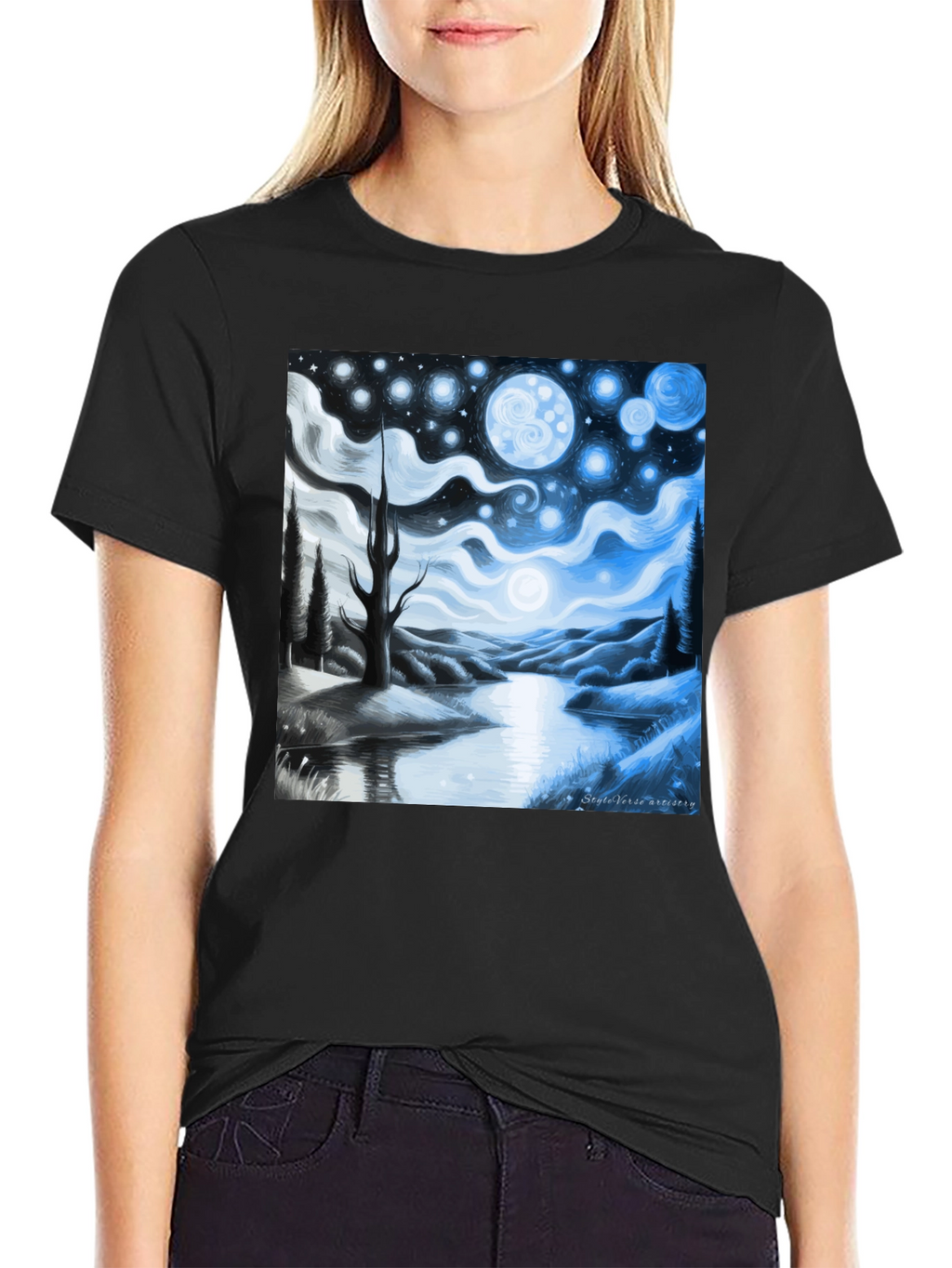 Starry Night Landscape Graphic Tee