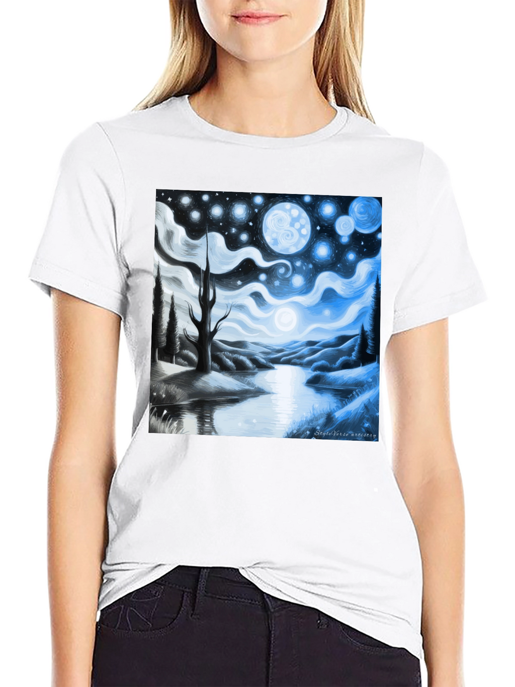 Starry Night Landscape Graphic Tee