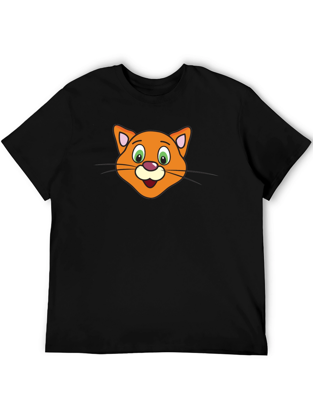 Cute Cartoon Cat Face Black T-Shirt