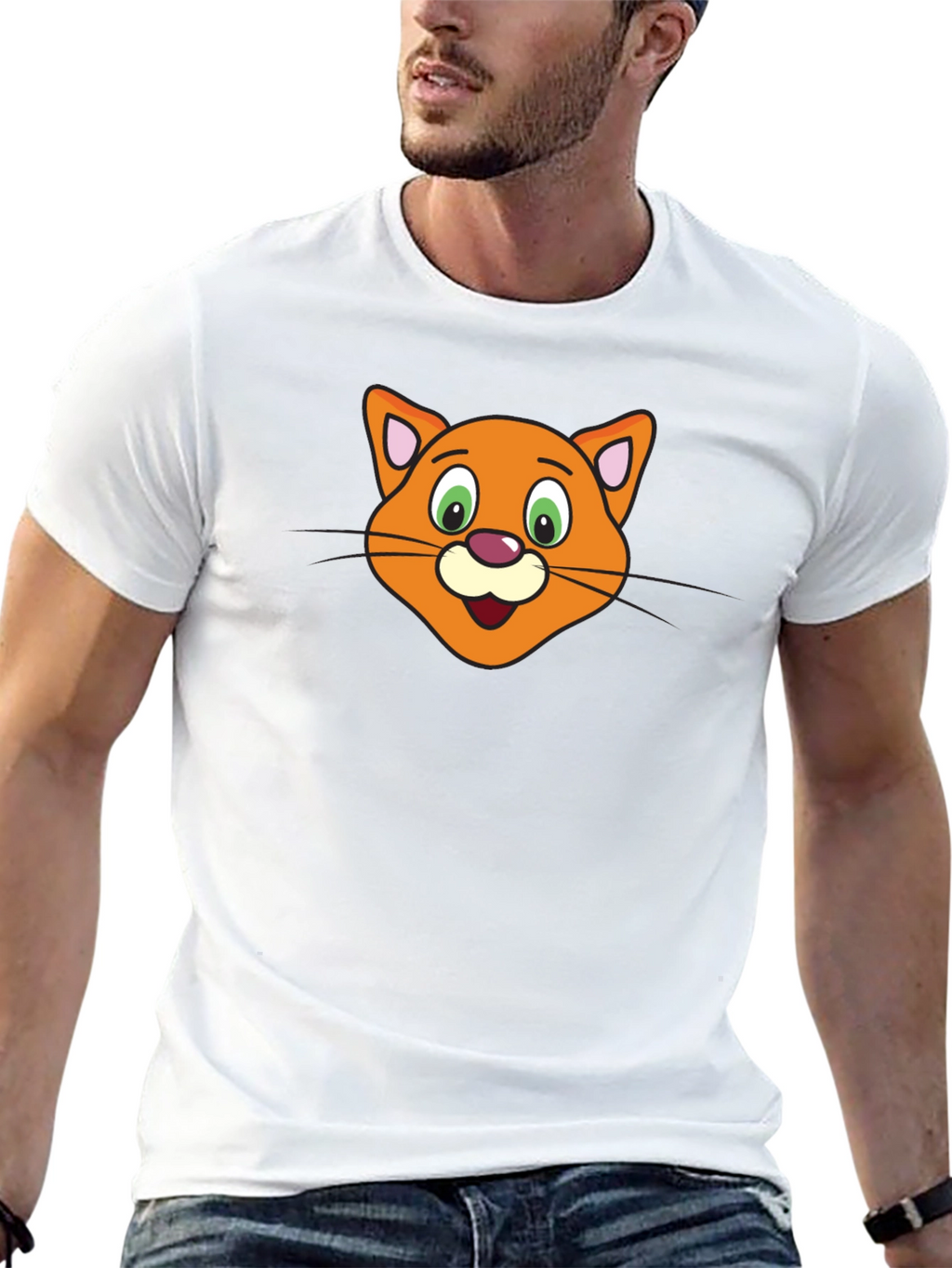 Cute Cartoon Cat Face Black T-Shirt