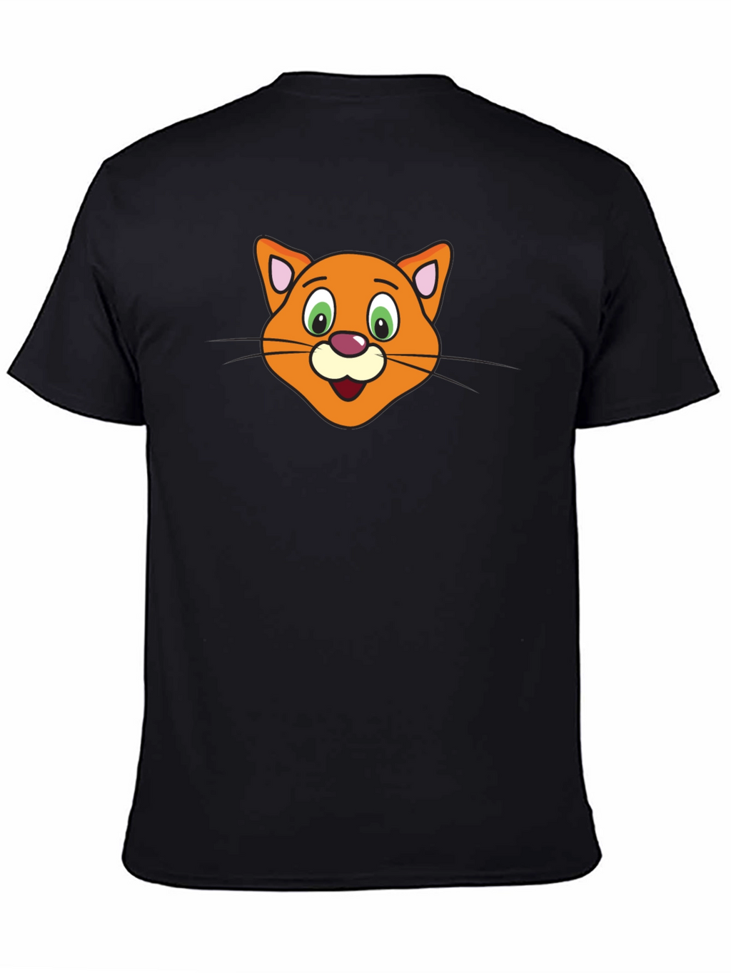 Cute Cartoon Cat Face Black T-Shirt
