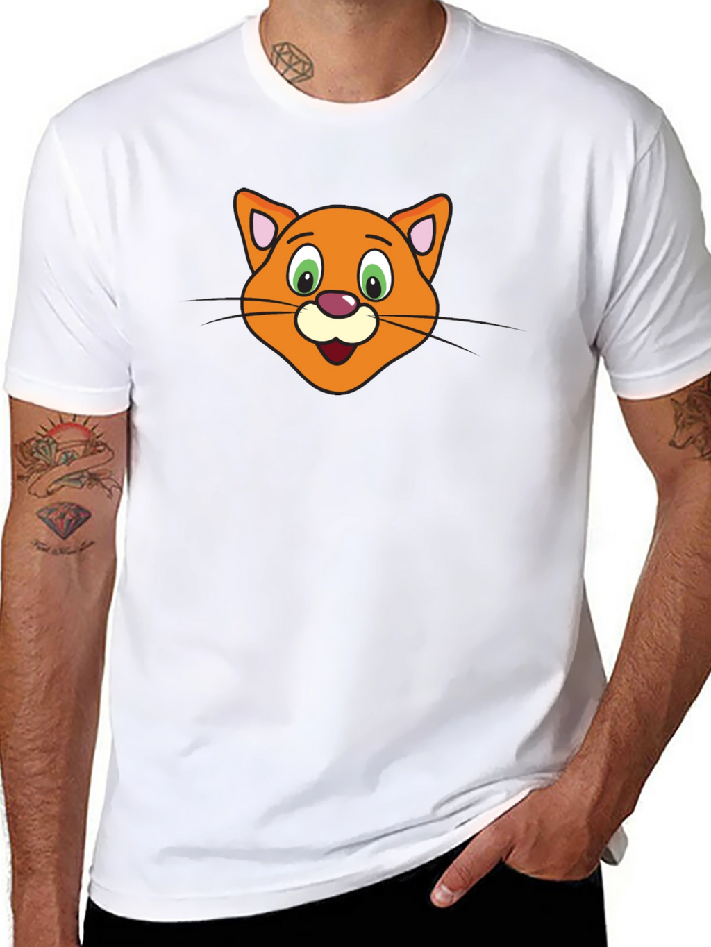 Cute Cartoon Cat Face Black T-Shirt