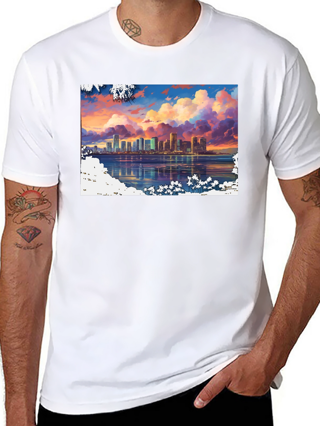 Cityscape Sunset Graphic Tee - Stylish Black T-Shirt