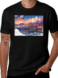 Cityscape Sunset Graphic Tee - Stylish Black T-Shirt