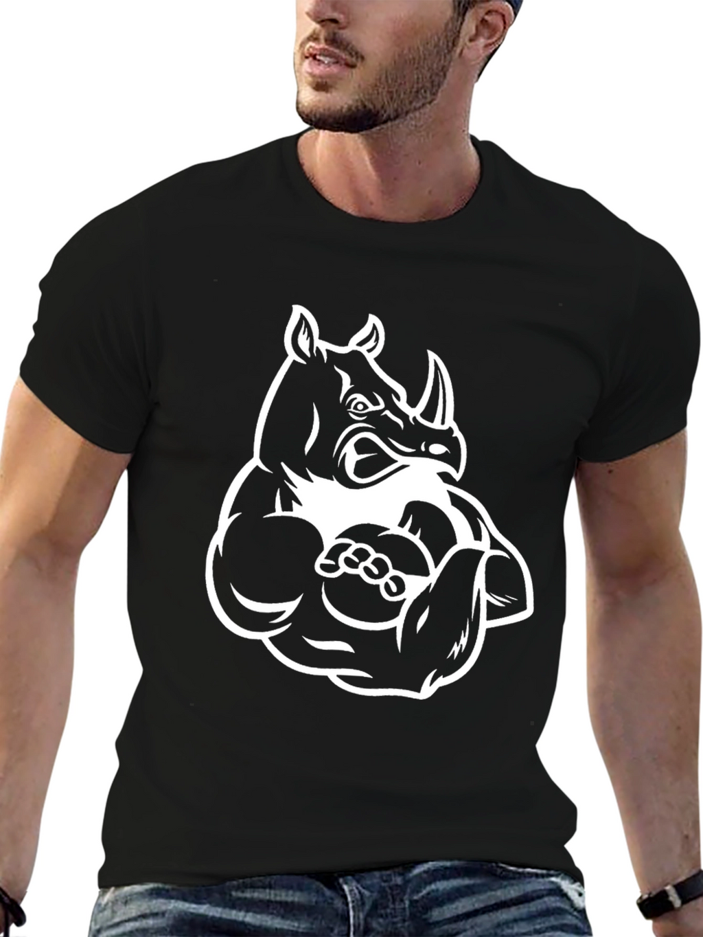 Rhino Gym Beast Black T-Shirt - Muscled Animal Tee