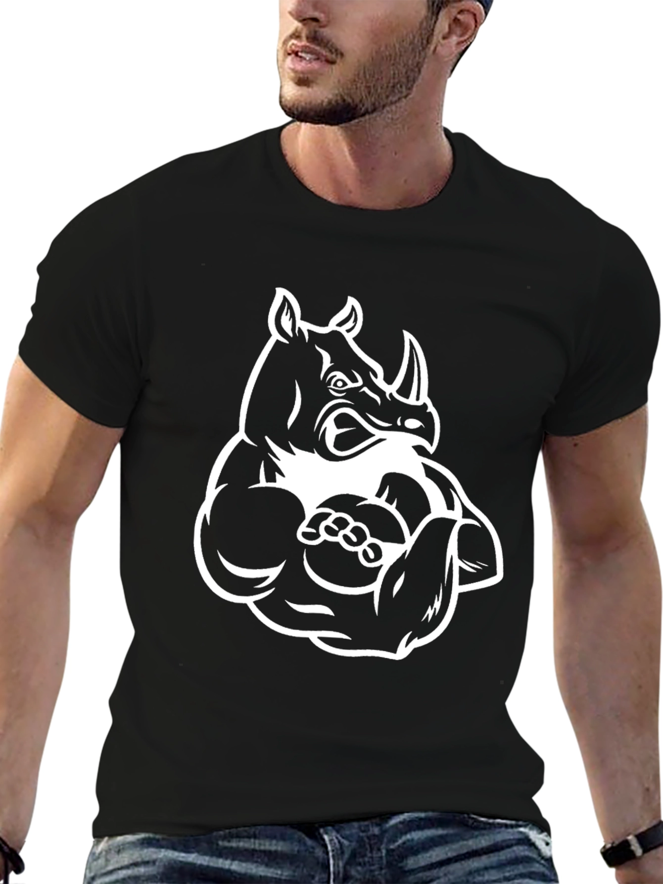 Rhino Gym Beast Black T-Shirt - Muscled Animal Tee
