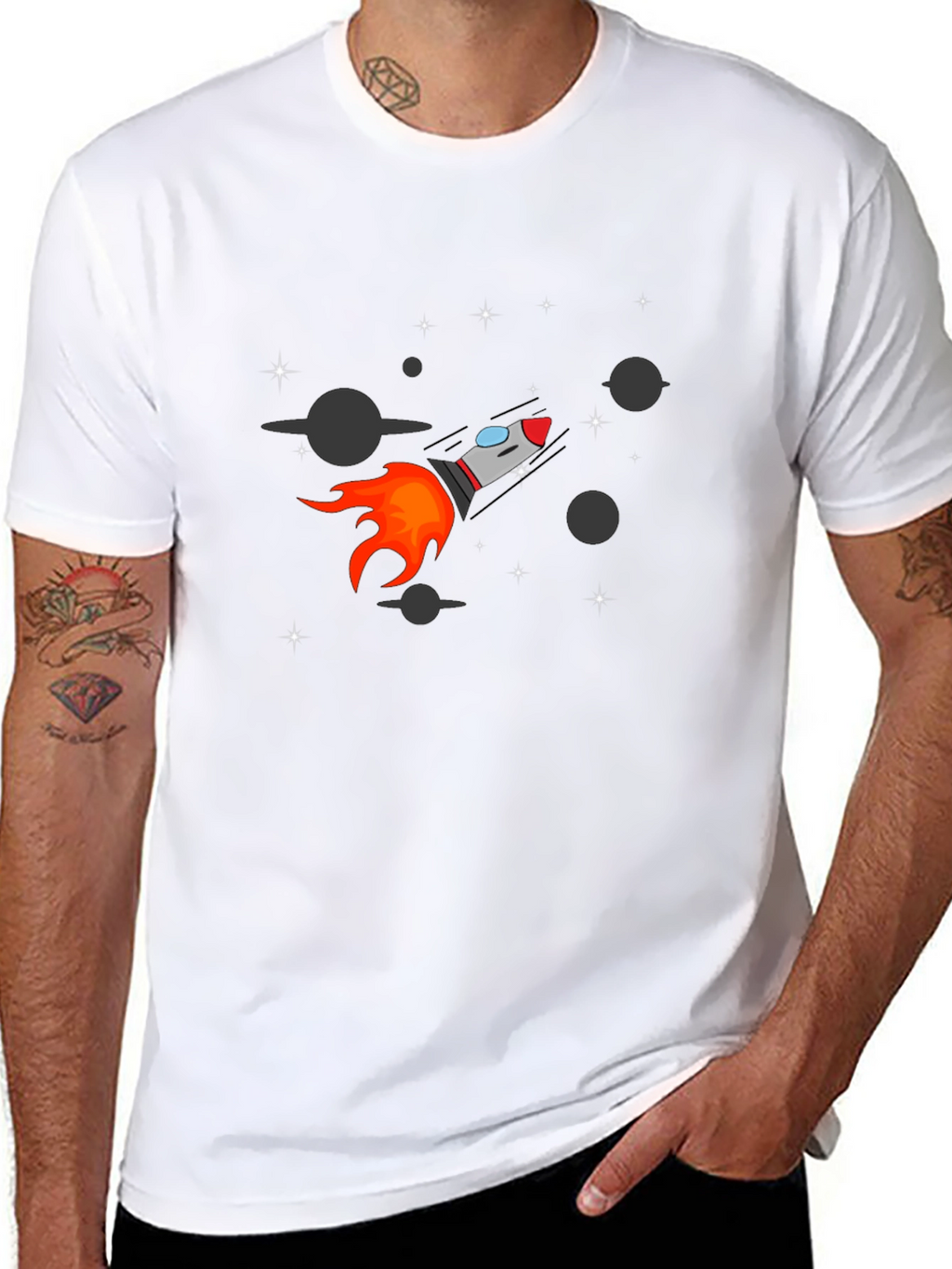 Rocket Graphic Black Tee - Space Adventure