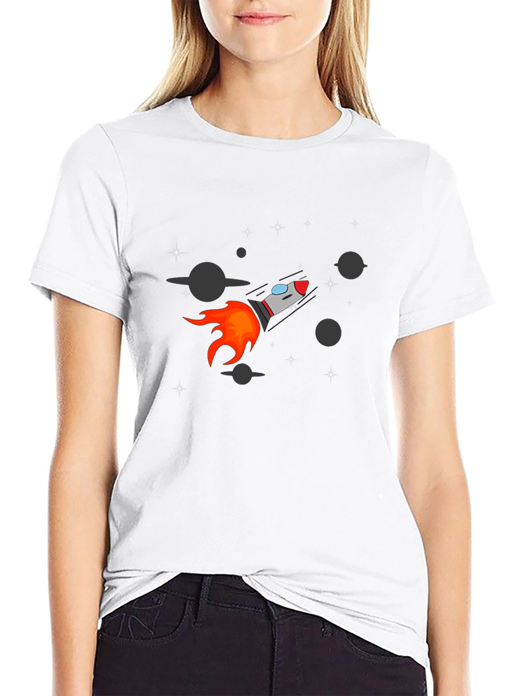 Rocket Graphic Black Tee - Space Adventure