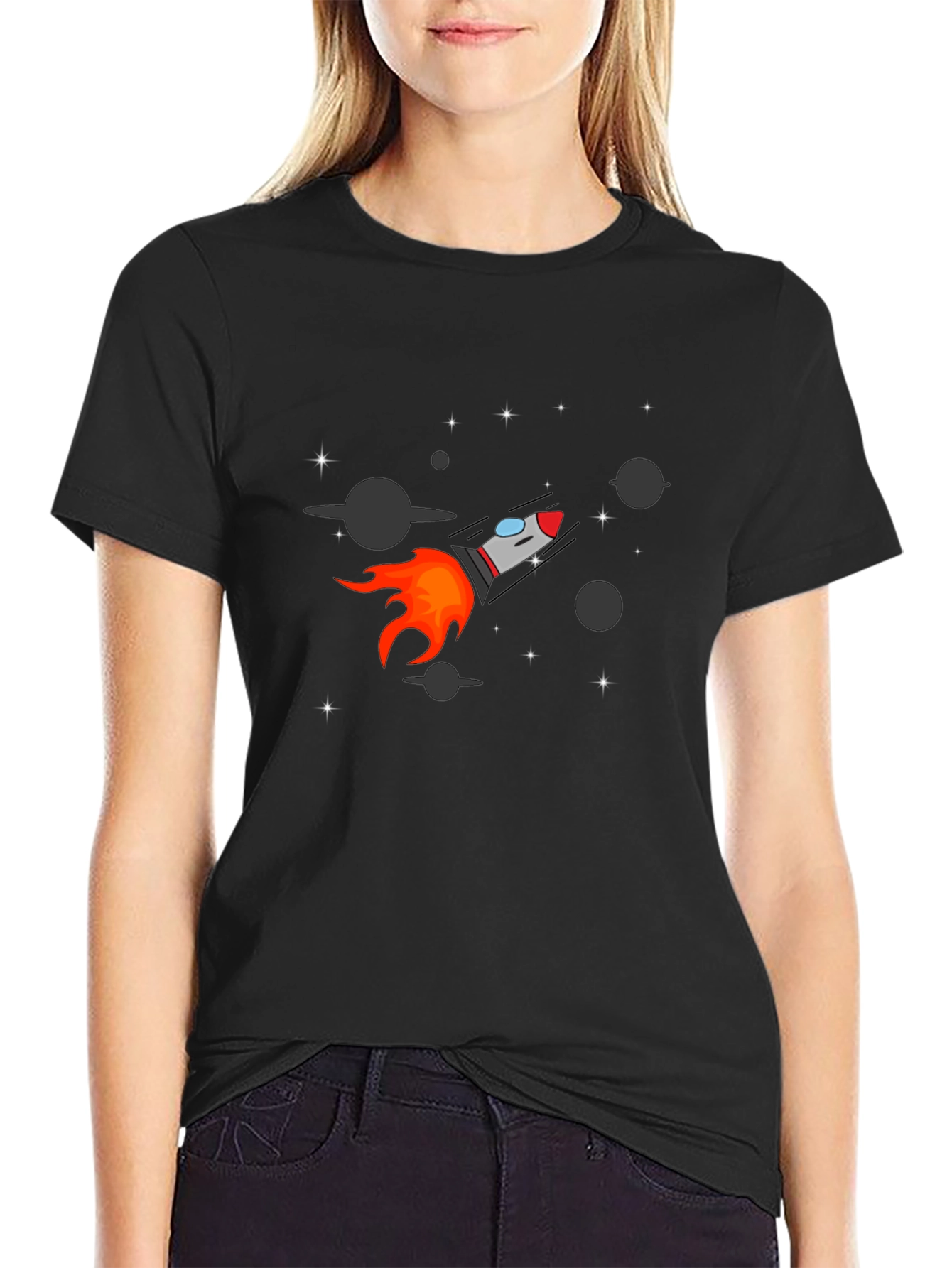 Rocket Graphic Black Tee - Space Adventure