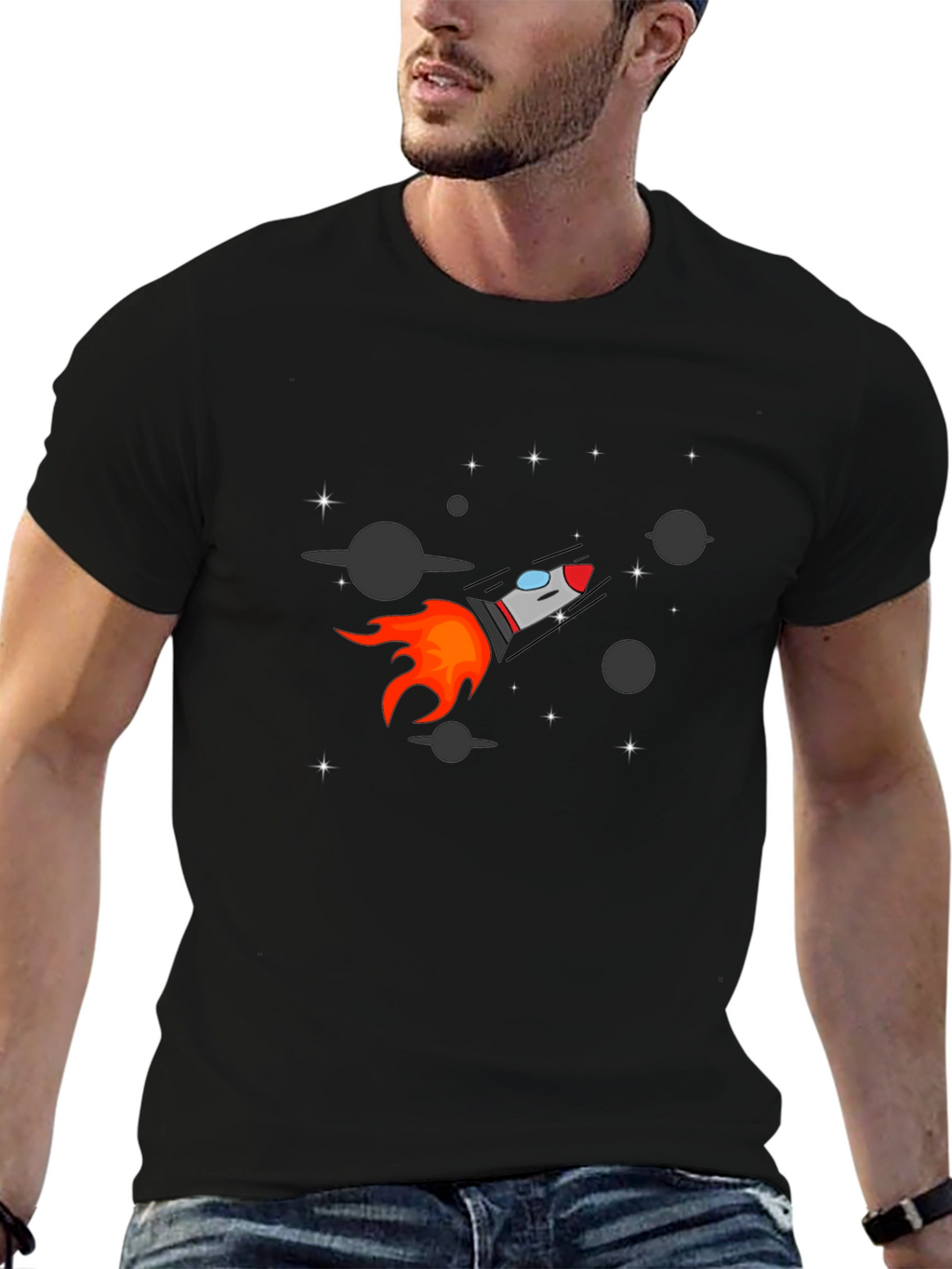 Rocket Graphic Black Tee - Space Adventure